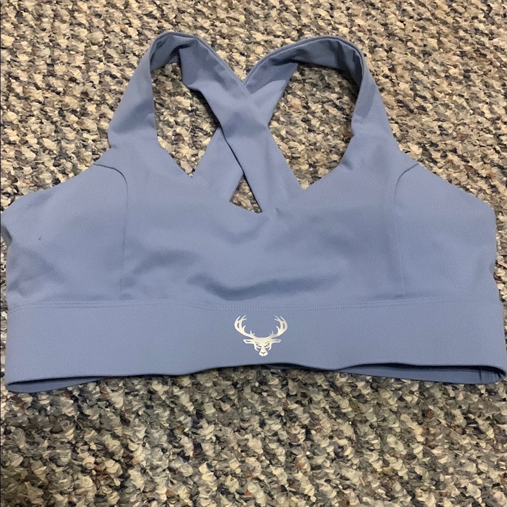 Blue Racerback Bra with V-neck Design and Medium Support